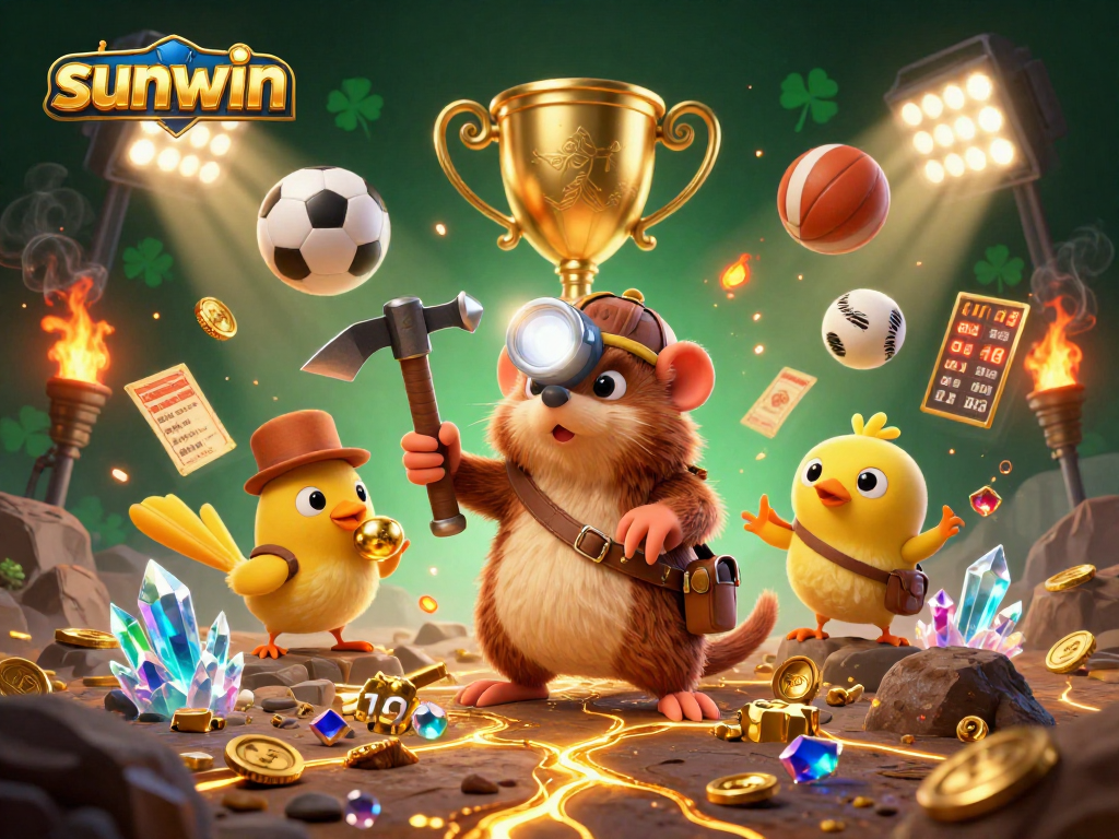 Engage in thrilling adventures at sunwin with treasure hunter mole, sports elements, and vibrant casino excitement.