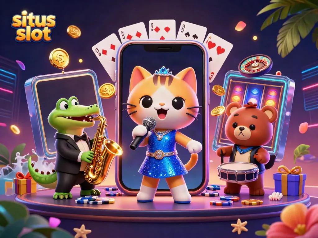 Engage with the colorful slot game scene at situs slot with vibrant characters and exciting casino elements.