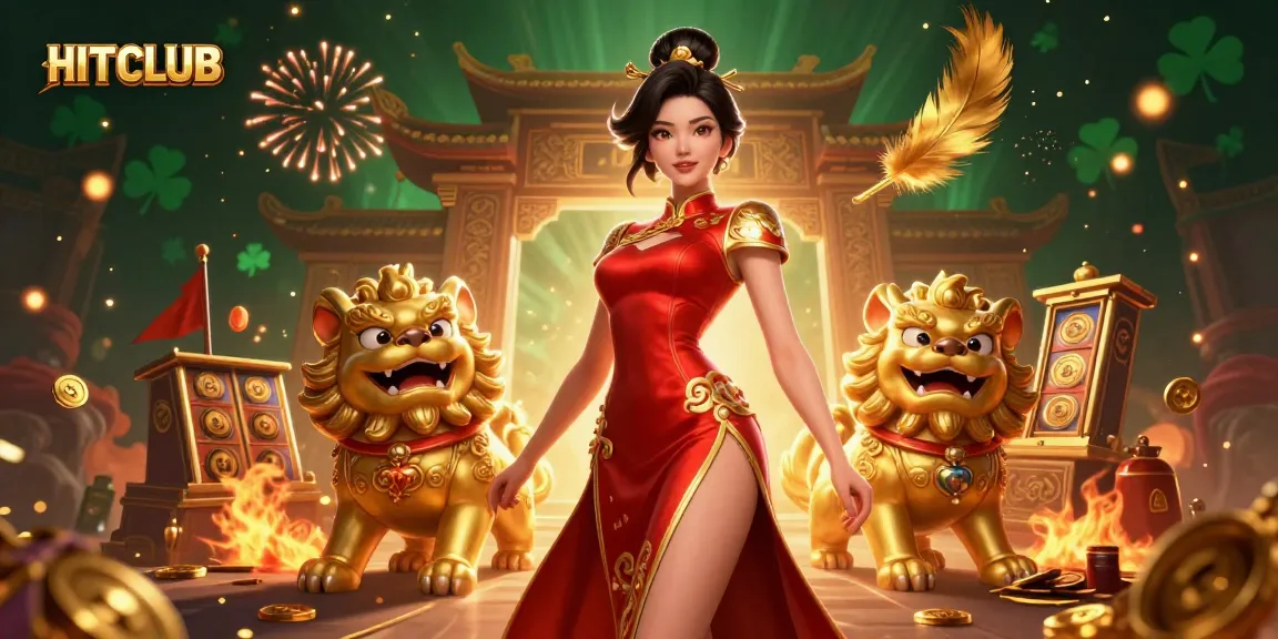 Engage in luck at HITCLUB with 3D gaming excitement, slot reels, and Asian-themed atmosphere.