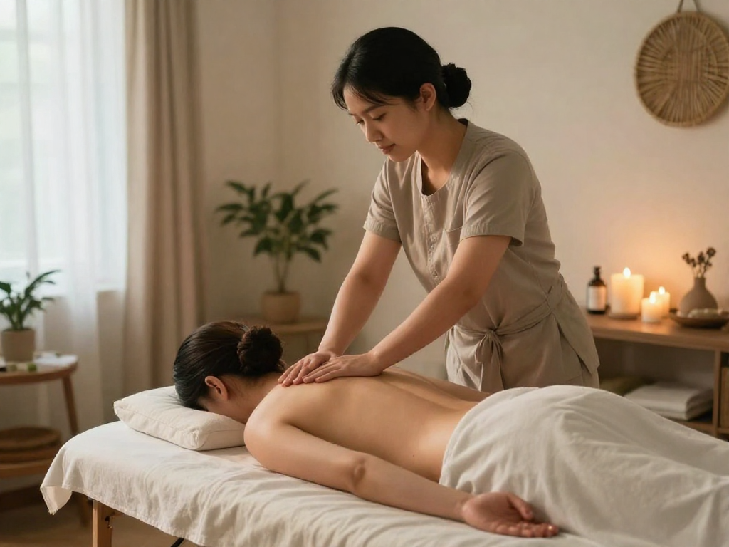 일산출장마사지 session in a calming home environment with a therapist and client