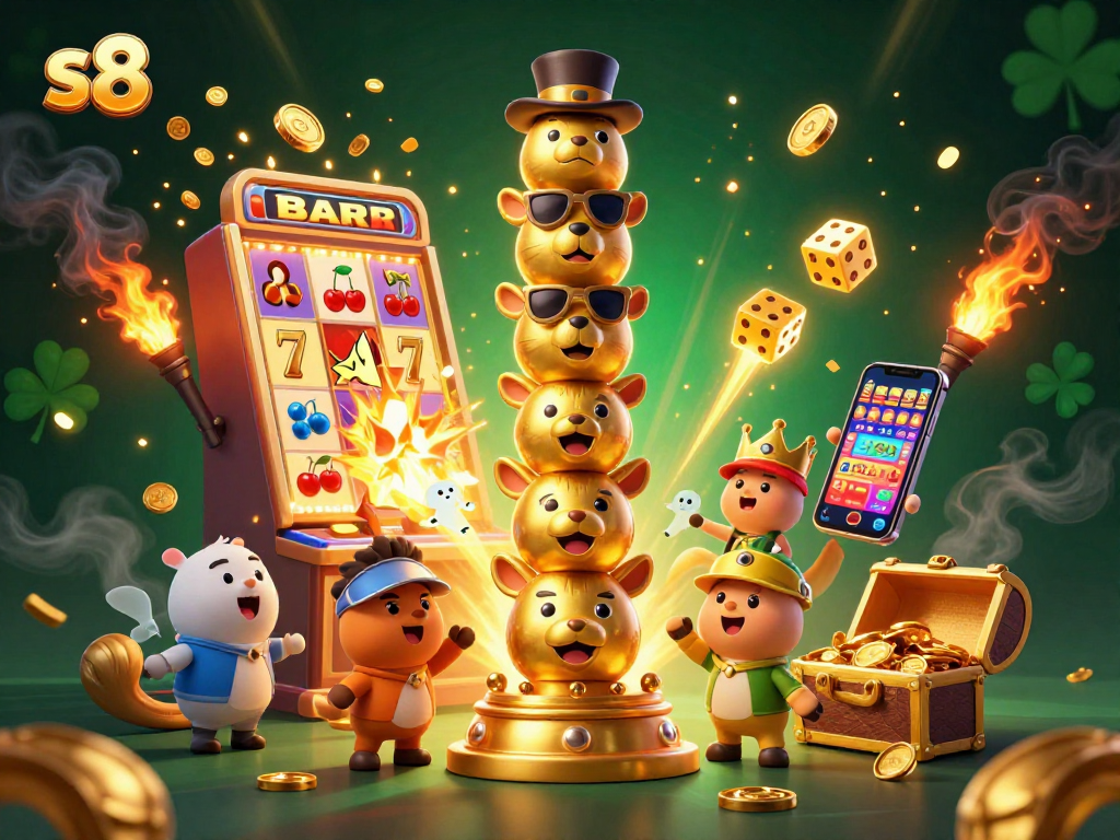S8 players enjoy immersive gaming with vibrant 3D illustrations featuring a golden totem and exciting slot action.