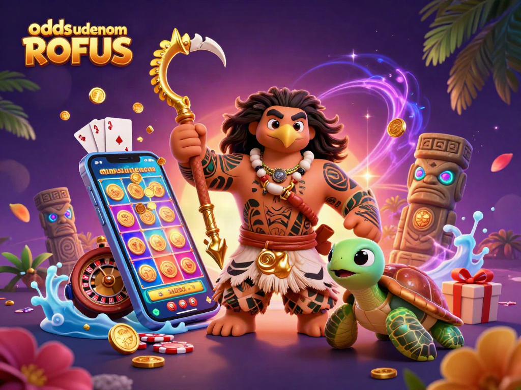 Immerse in thrilling odds uden om ROFUS with a 3D depiction of sports betting excitement and vibrant casino elements.