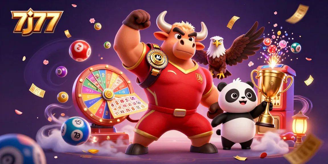 Experience the excitement of 7j77 with winning lottery themes and colorful characters celebrating!