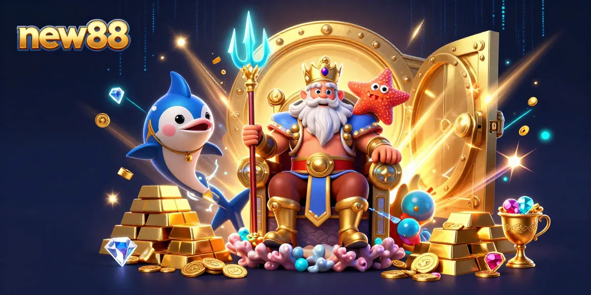 Experience new88's vibrant casino adventure with the sea king and treasure in stunning detail.