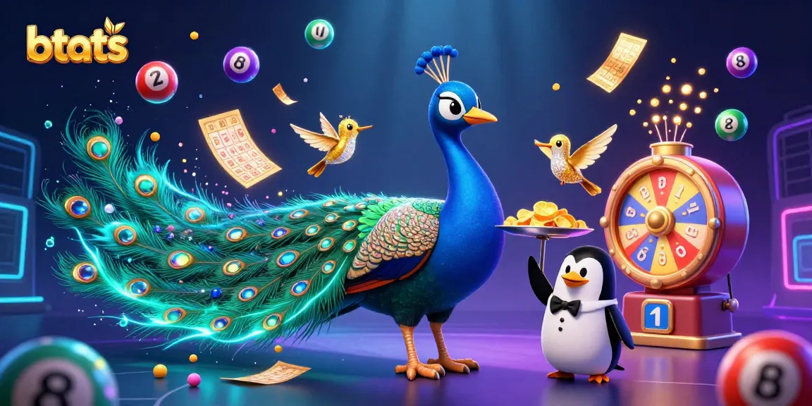 Engage in thrills with btats, featuring a vibrant peacock and animated lottery elements.
