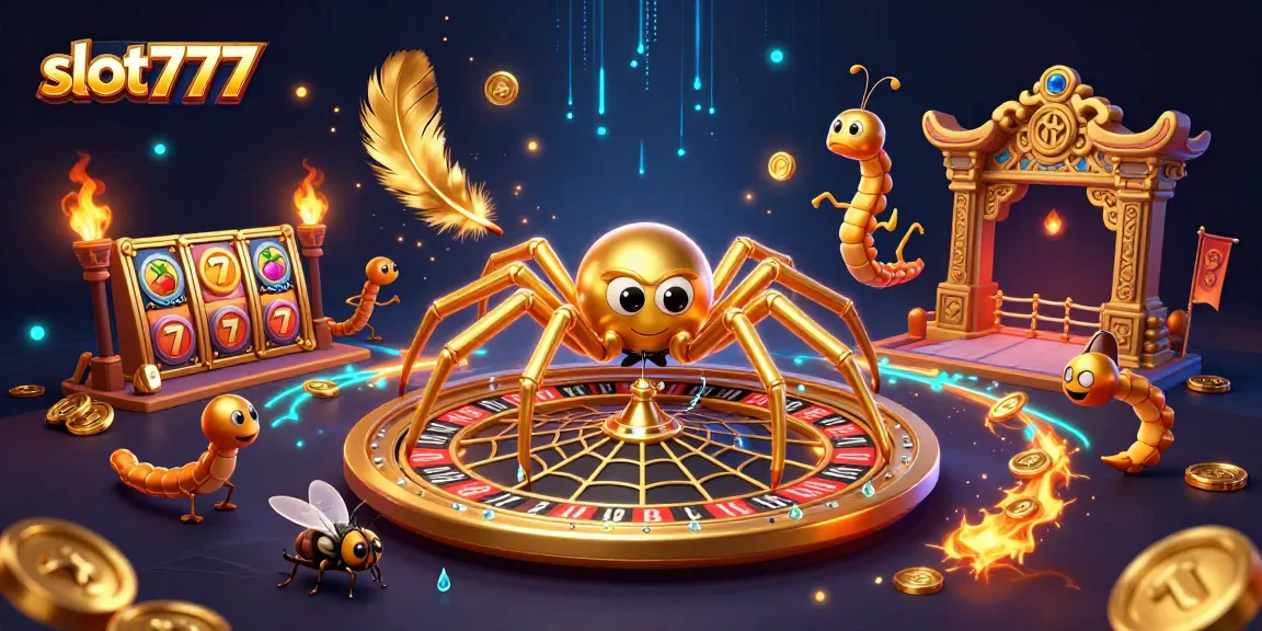 Experience thrilling gameplay with slot777 featuring a golden spider and centipede croupier.