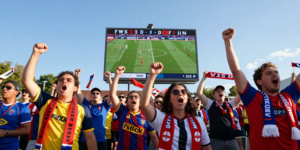 Football fans cheering at a live match, click here to catch the excitement of today's game.