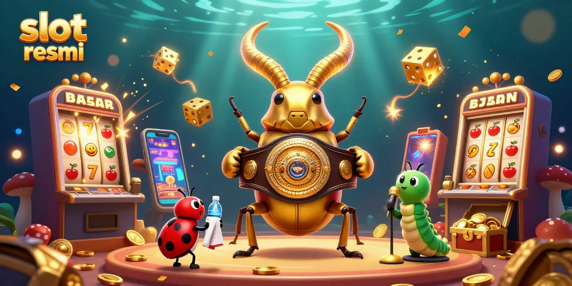Spin and win with slot resmi featuring a giant golden stag beetle and jackpot symbols!