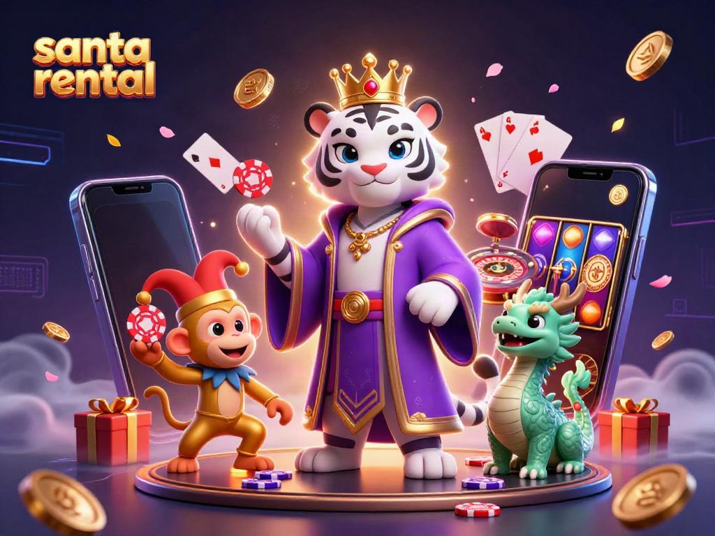 Engage the festive spirit with a captivating santa rental scene featuring dazzling casino elements.