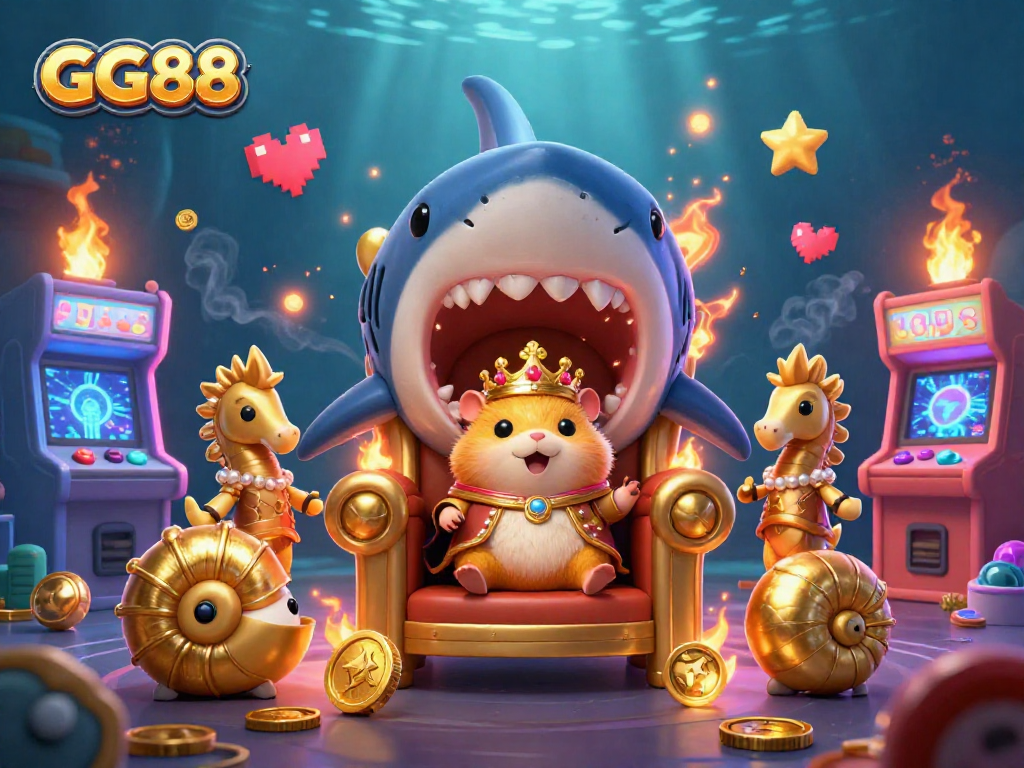 Experience thrilling action with GG88 in a vibrant underwater casino scene featuring a golden hamster king.