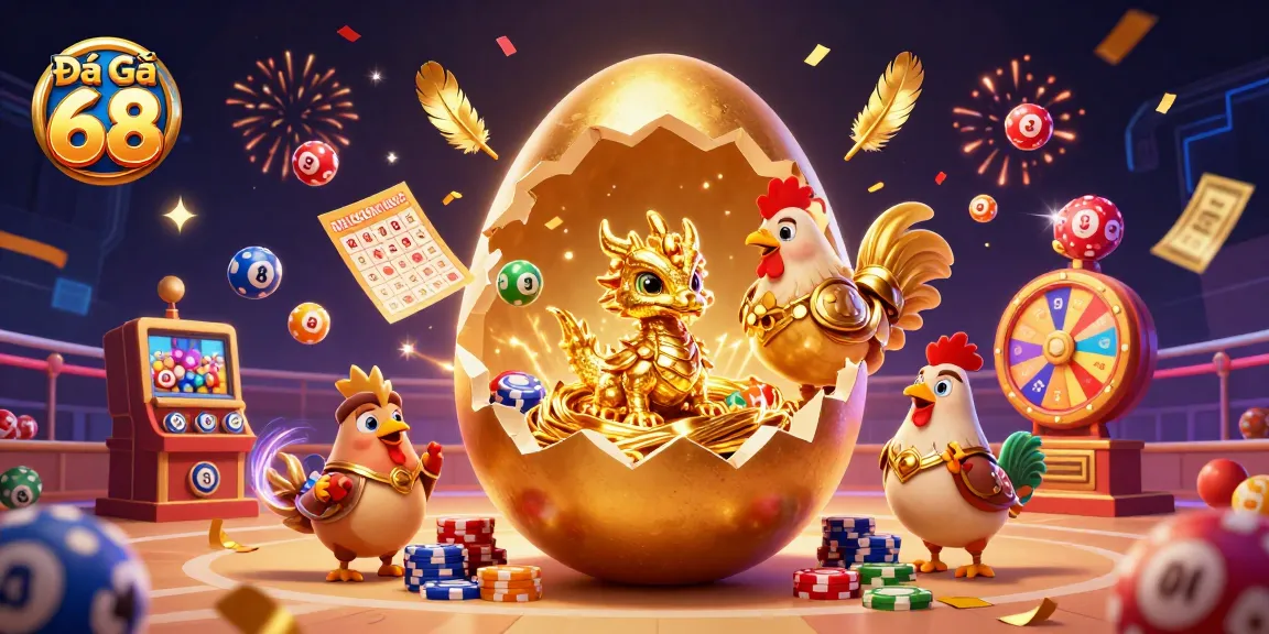 Engage with Đá Gà 68 as a golden arena comes to life with a majestic baby dragon and vibrant casino elements.