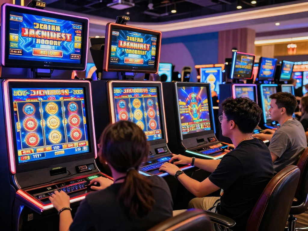 Exciting players engaging with vibrant situs slot games in a modern online casino environment.
