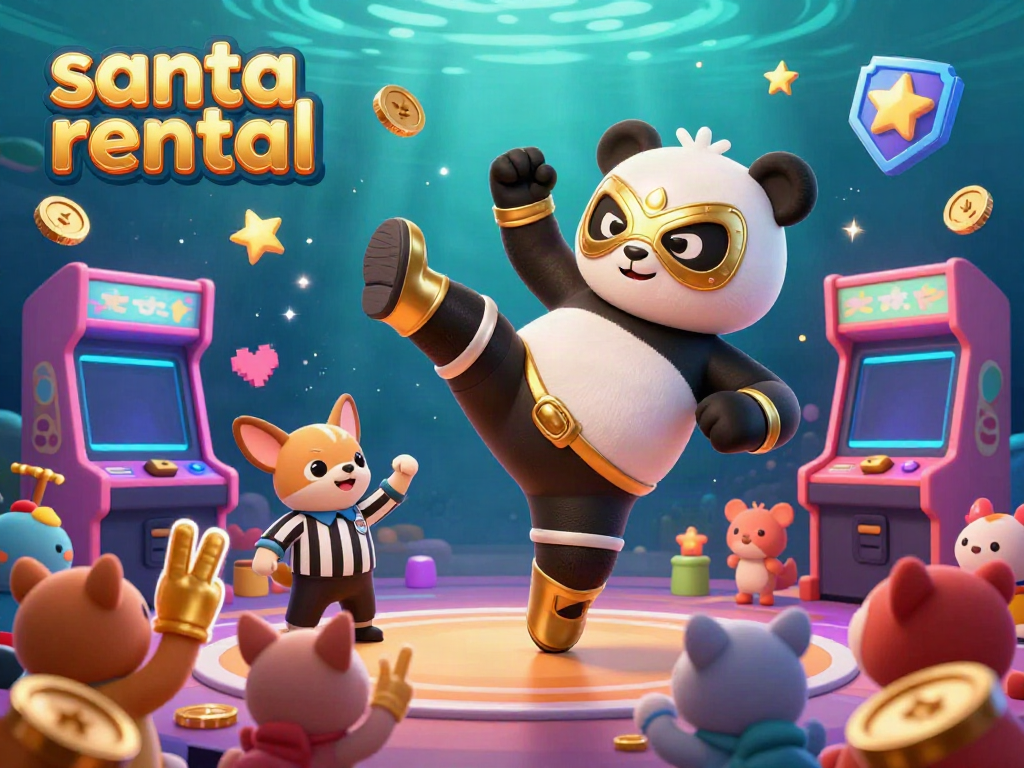 Experience the thrill of santa rental events with an action-packed scene featuring a wrestling panda and excited fans!