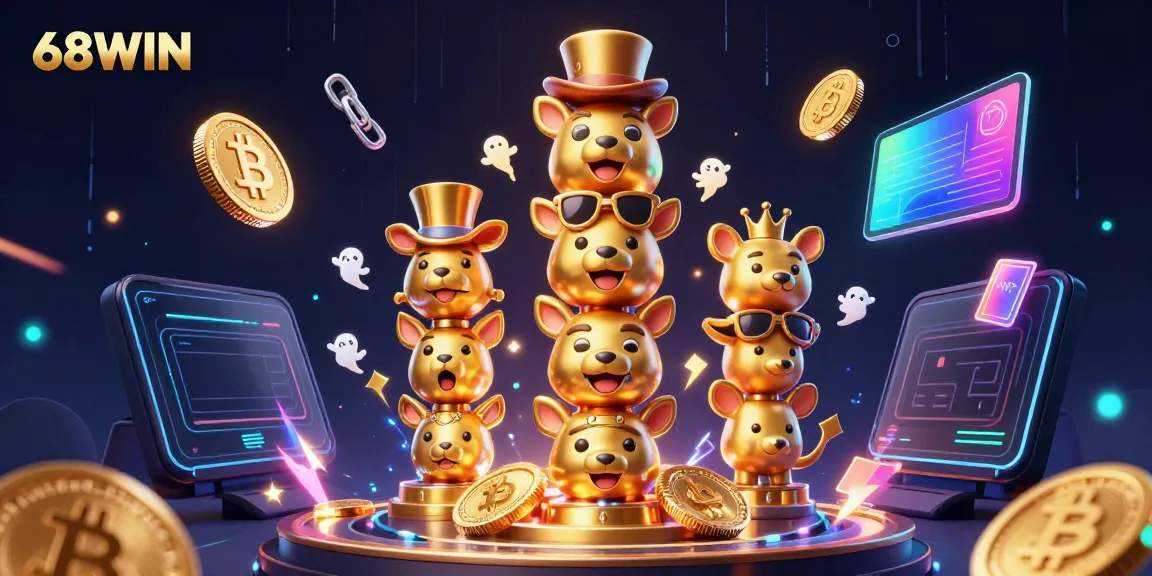 Experience thrilling moments at 68WIN with NFT elements and glowing coins in a vibrant casino scene.