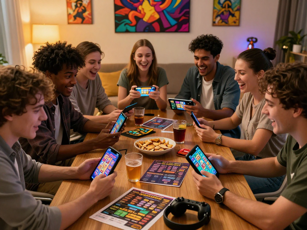 Group enjoying gacor online slot games in a cozy living room