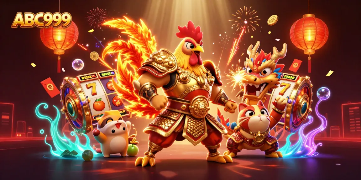 Engage with ABC999's vibrant slot game universe, featuring a samurai rooster warrior and dragon hatchling.
