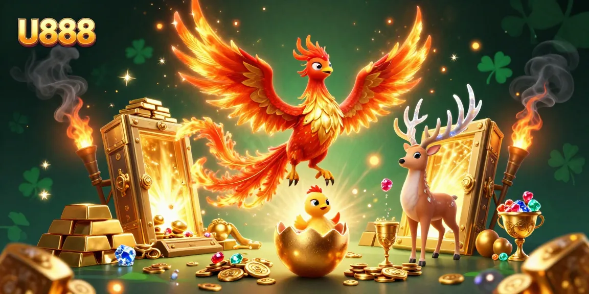 Experience the thrill of U888 with a vibrant 3D illustration capturing the magic of casino gaming.
