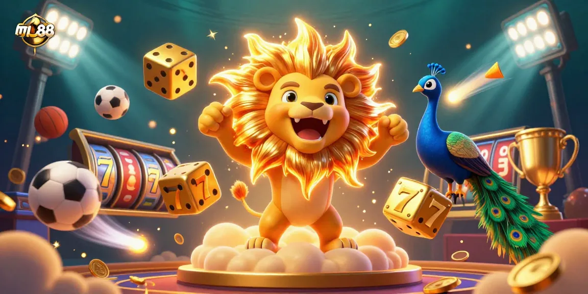 Join the exciting games at mu88 with a vibrant 3D casino scene featuring dynamic elements.