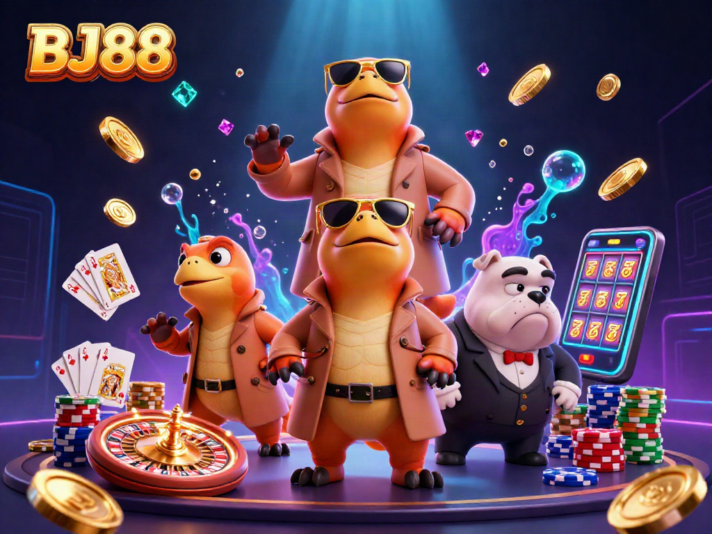 Experience the excitement of BJ88 with a thrilling casino illustration depicting raptors sneaking in.