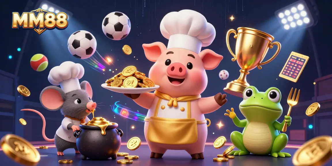 Engage in MM88's exciting world of sports betting with vibrant characters and dynamic elements.