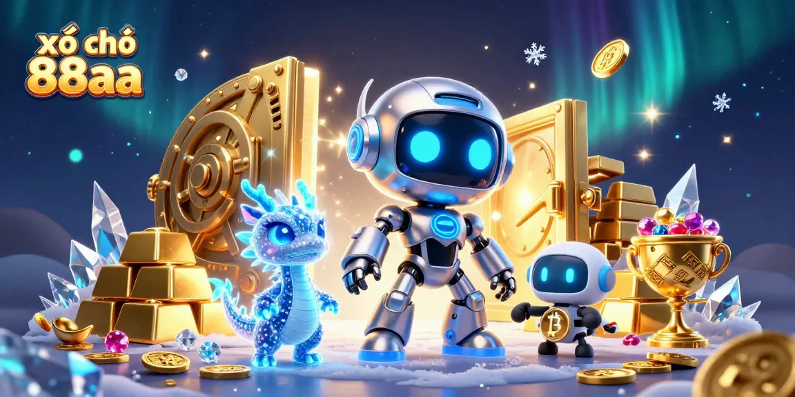 Play and win with xổ số 88aa, featuring futuristic robots and high-stakes elements in a vibrant casino scene.