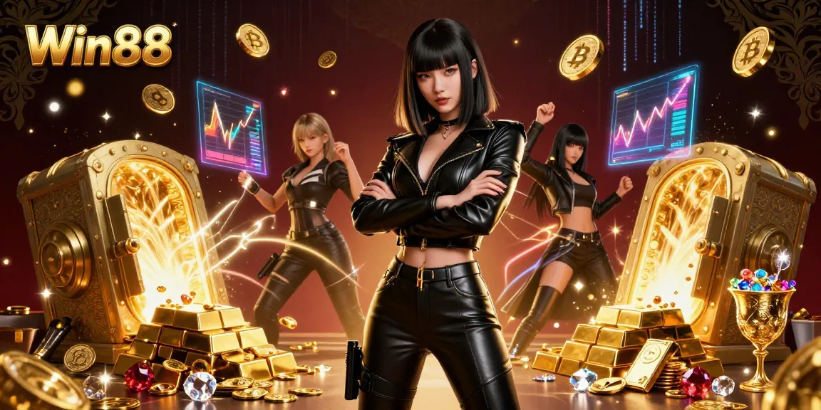 Win88 captivates players with a thrilling casino experience showcased in a dynamic 3D illustration.