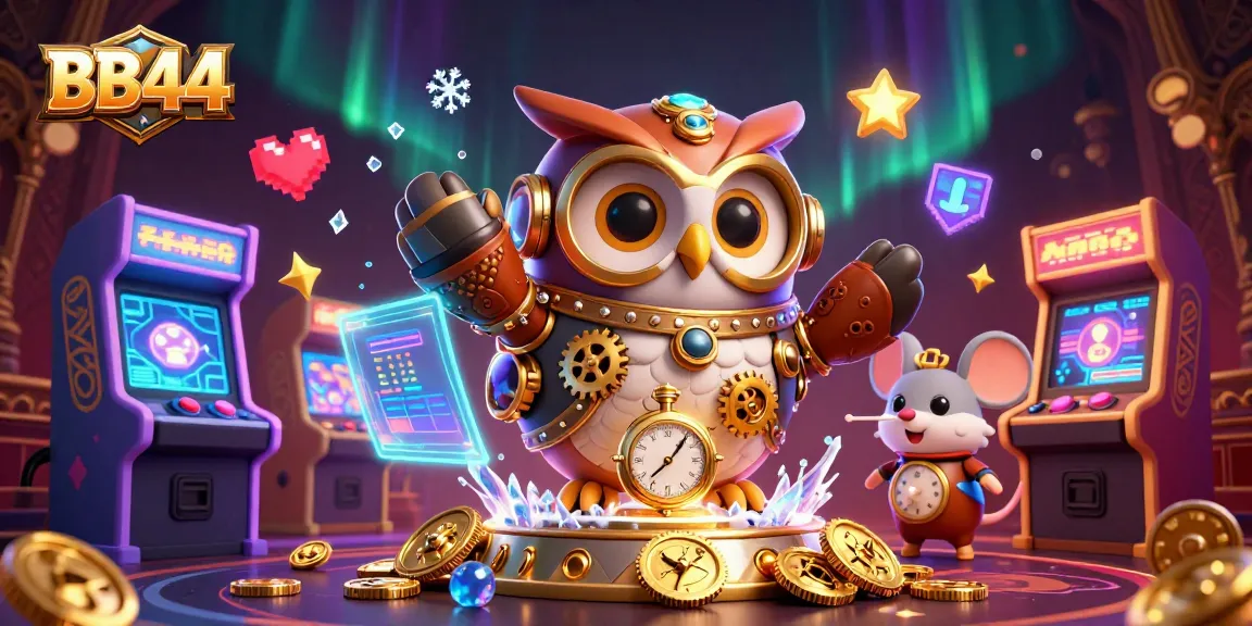 Experience the excitement at BB44 with a vibrant 3D cartoon casino scene featuring engaging characters and game elements.