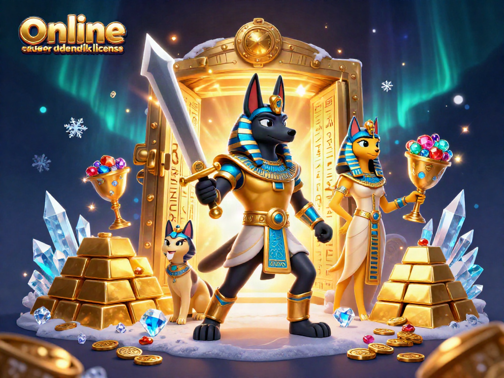 Experience online casinoer uden dansk licens with Anubis and Bastet in a dynamic treasure scene.