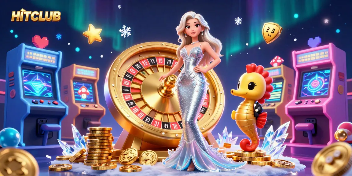 HITCLUB features a glamorous woman next to a golden roulette wheel, inviting players to join the excitement.