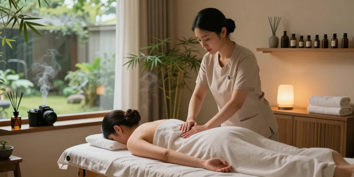 Relaxing 서울출장안마 session in a serene massage studio with calming decor and soft lighting