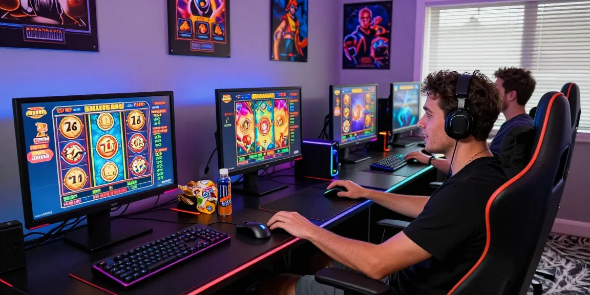 Engaging player at a vibrant slot online terpercaya gaming setup with colorful graphics and immersive atmosphere.