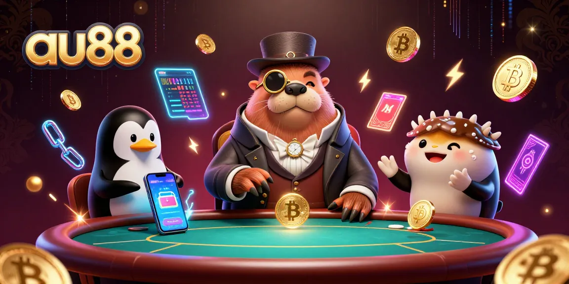 Experience thrilling gameplay at au88 with a jolly walrus, penguin dealer, and pufferfish player!