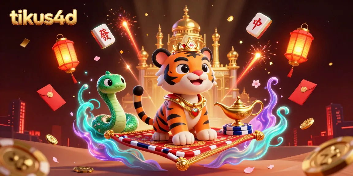 Experience tikus4d with a vibrant scene featuring a tiger sultan and mahjong tiles amidst a magical casino atmosphere.